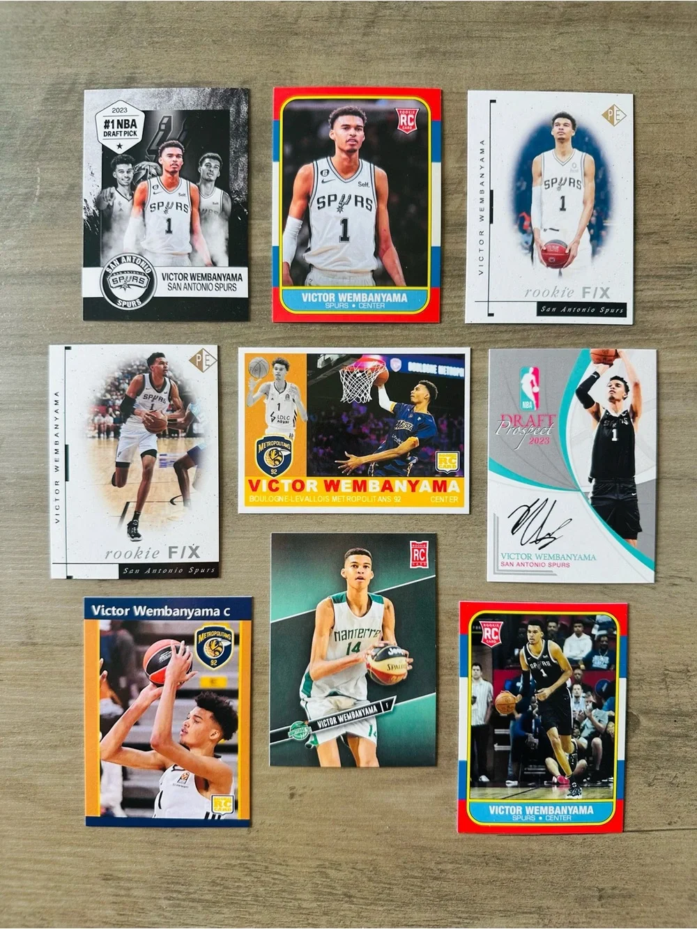 Victor Wembanyama Signed Rookie Lot of (9) Novelty Basketball Cards.